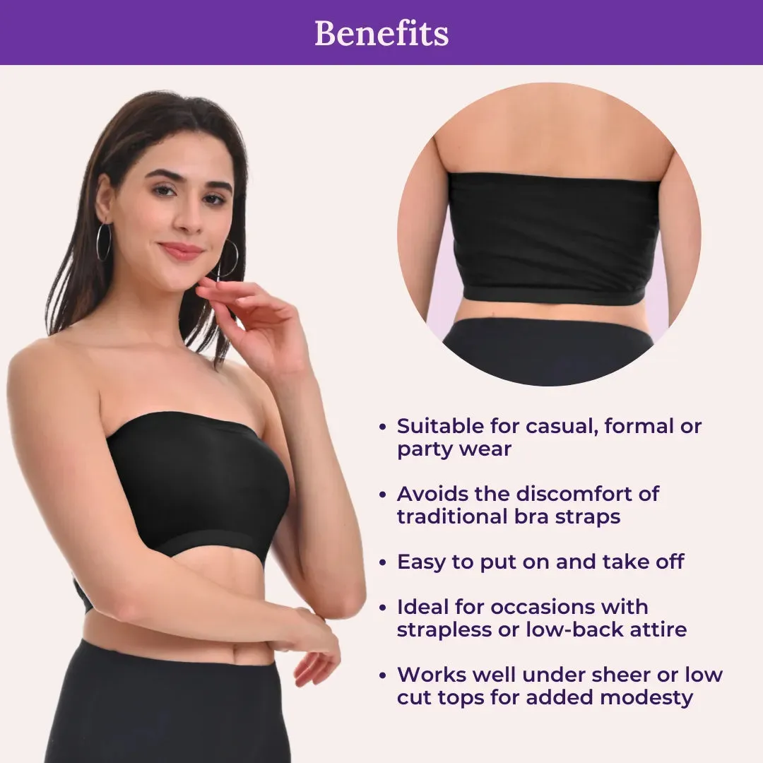 Bandeau/Tube Bra For Women | Strapless Bra | Silicone Anti-Slip Band | Triple Layer Front Panel | Conceals Visibility Of Nipples | Pack Of 2