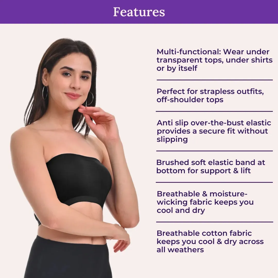 Bandeau/Tube Bra For Women | Strapless Bra | Silicone Anti-Slip Band | Triple Layer Front Panel | Conceals Visibility Of Nipples | Pack Of 2