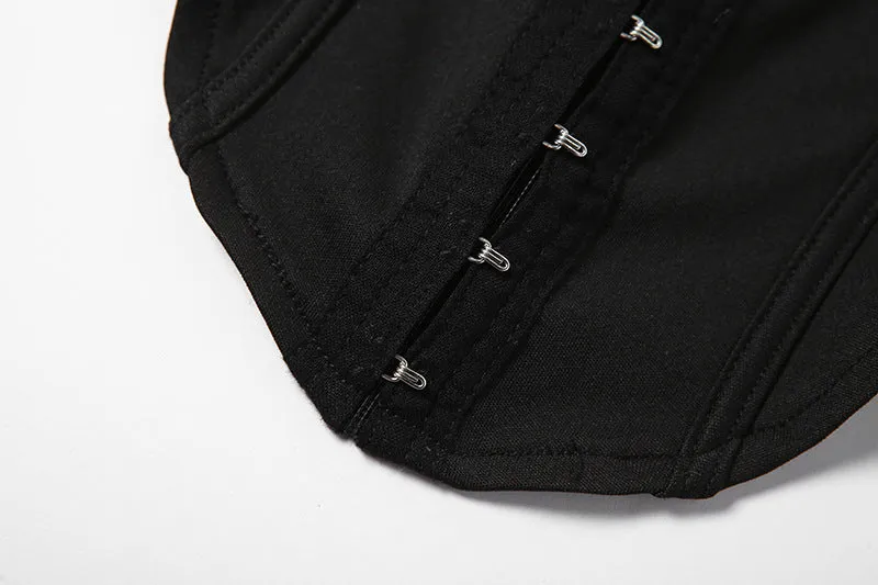 BLACK LONG SLEEVE CROP TOP CORSET
