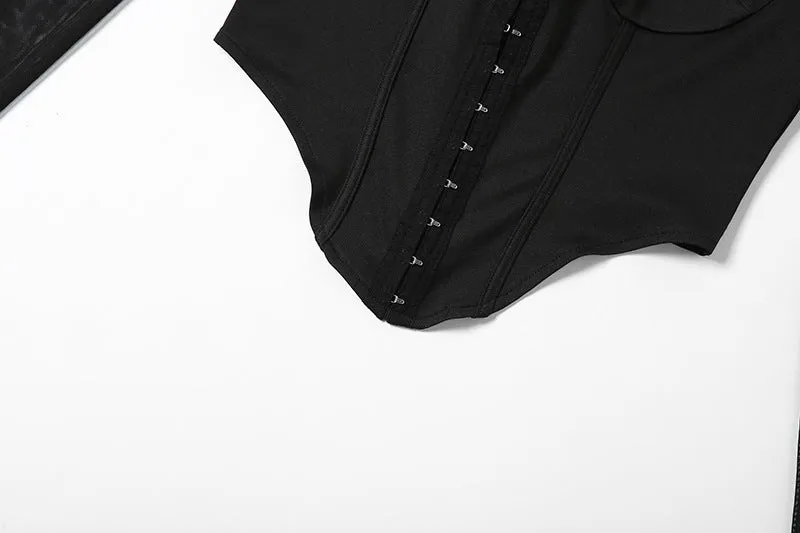 BLACK LONG SLEEVE CROP TOP CORSET