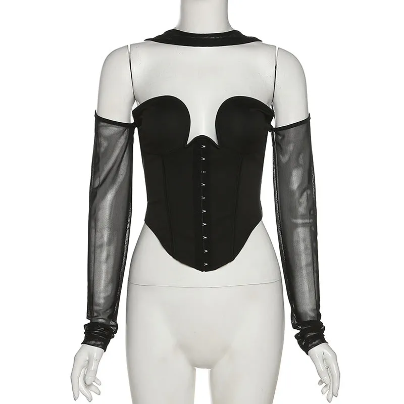 BLACK LONG SLEEVE CROP TOP CORSET