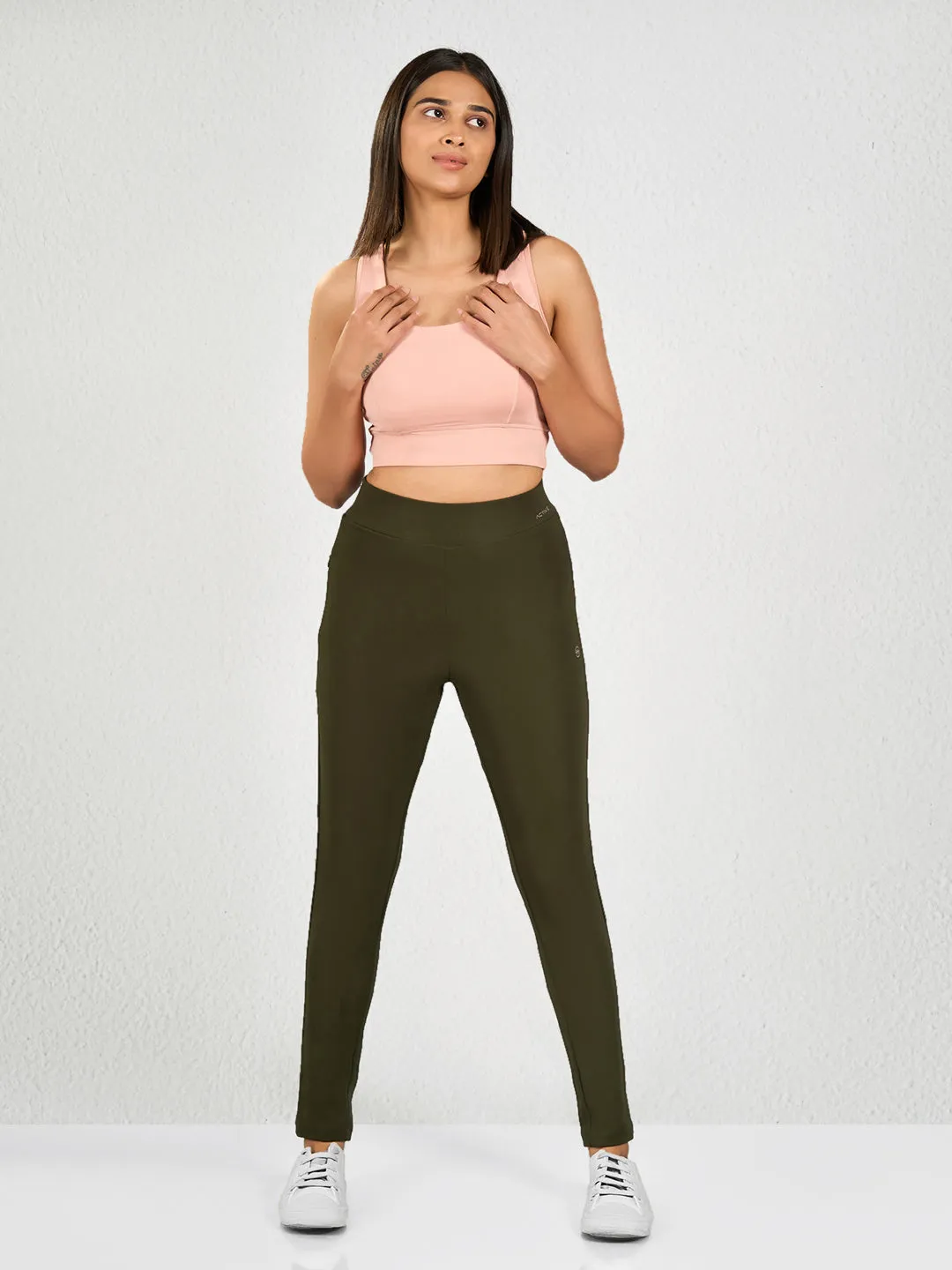 Dark Green Solid Yoga Pants