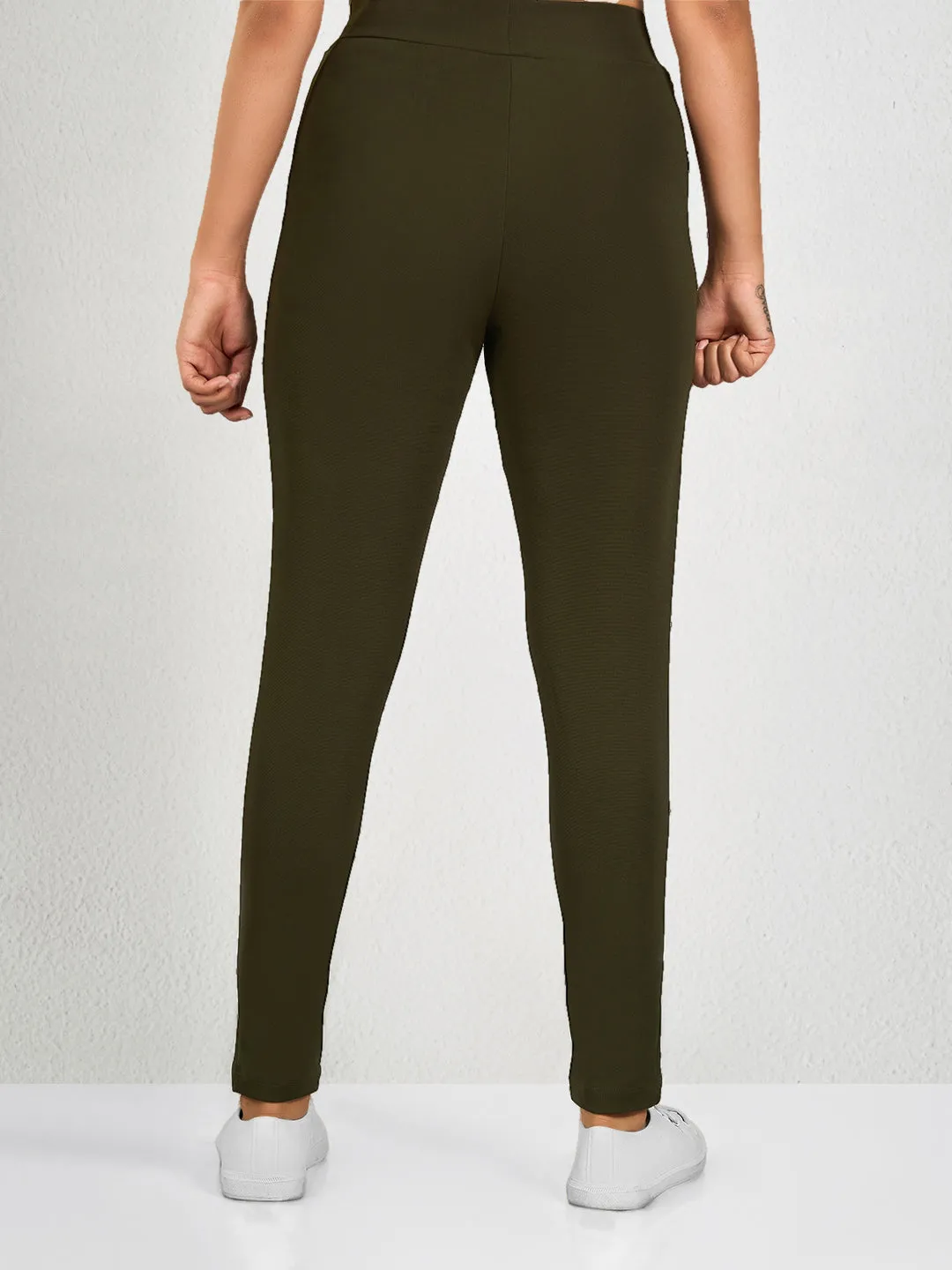 Dark Green Solid Yoga Pants