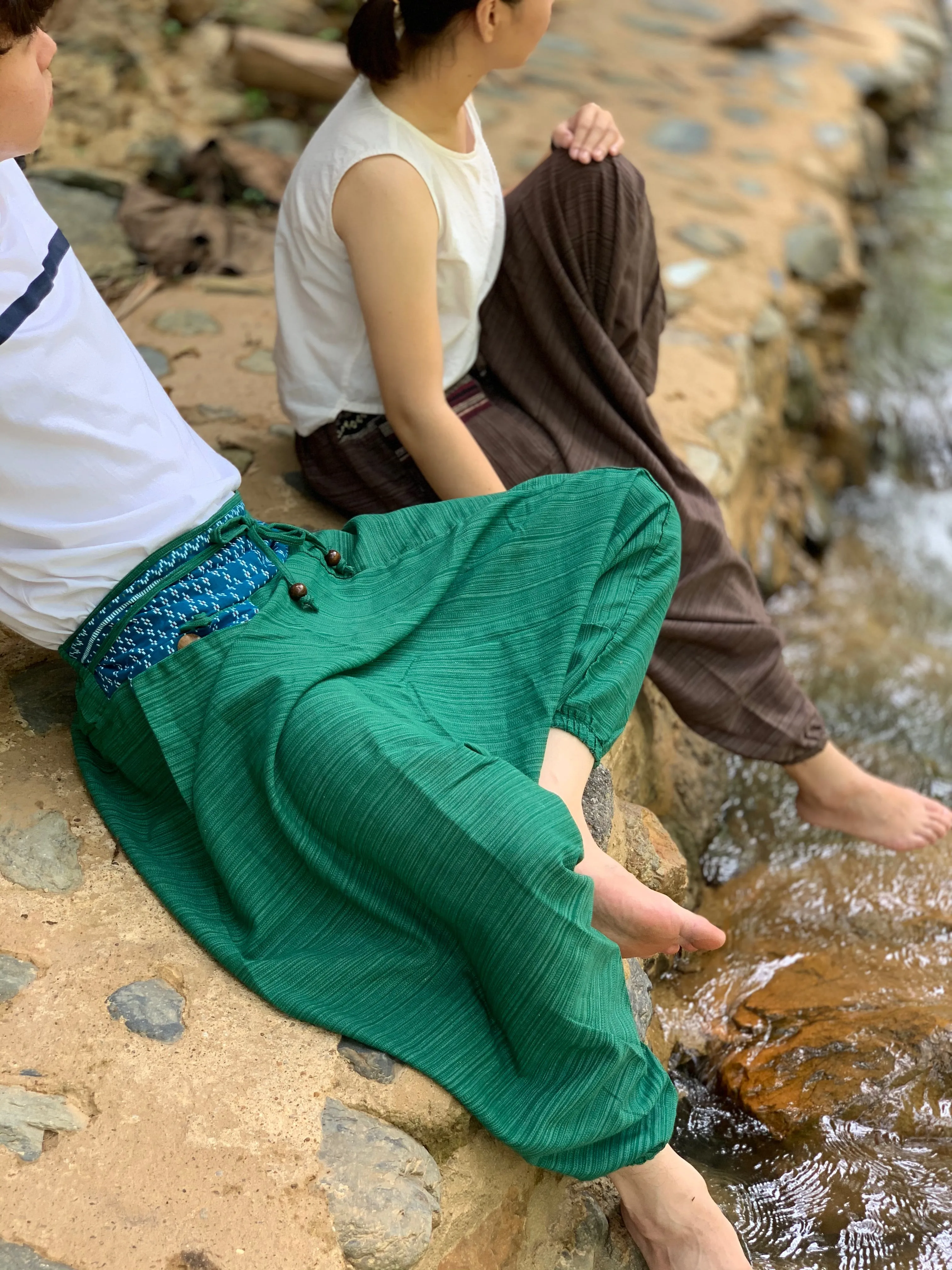 Green Thai tribal harem pants, comfy yoga pants