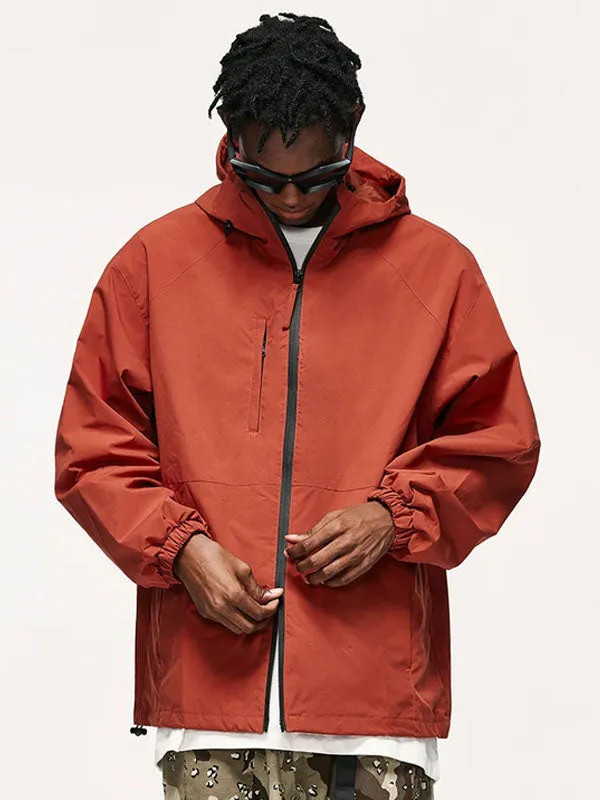 High Collared Wind and Waterproof Hooded Jacket in Orange Color
