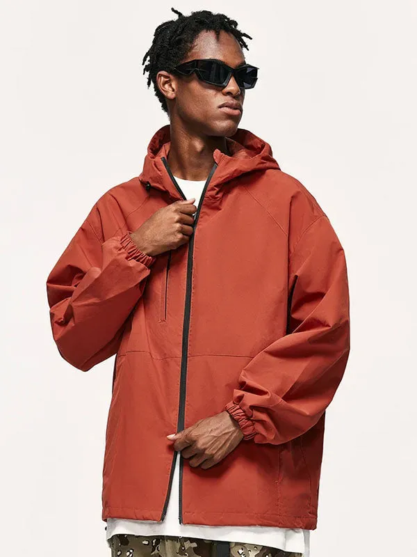 High Collared Wind and Waterproof Hooded Jacket in Orange Color