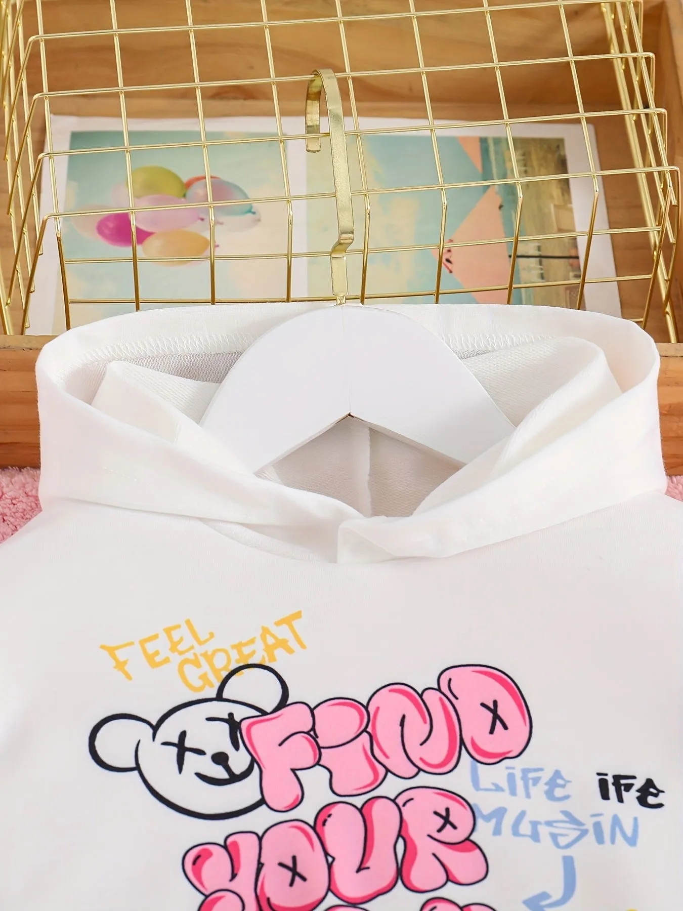 Hooded Graffiti Bear Print 2Pcs Toddler Girl Tracksuits