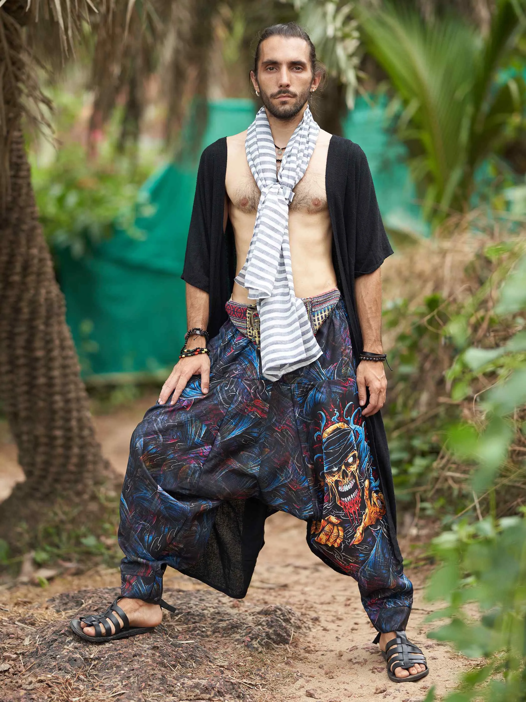 Men's Scary Skull Print Baggy Balloon Aladdin Harem Pants For Dance Travel Yoga