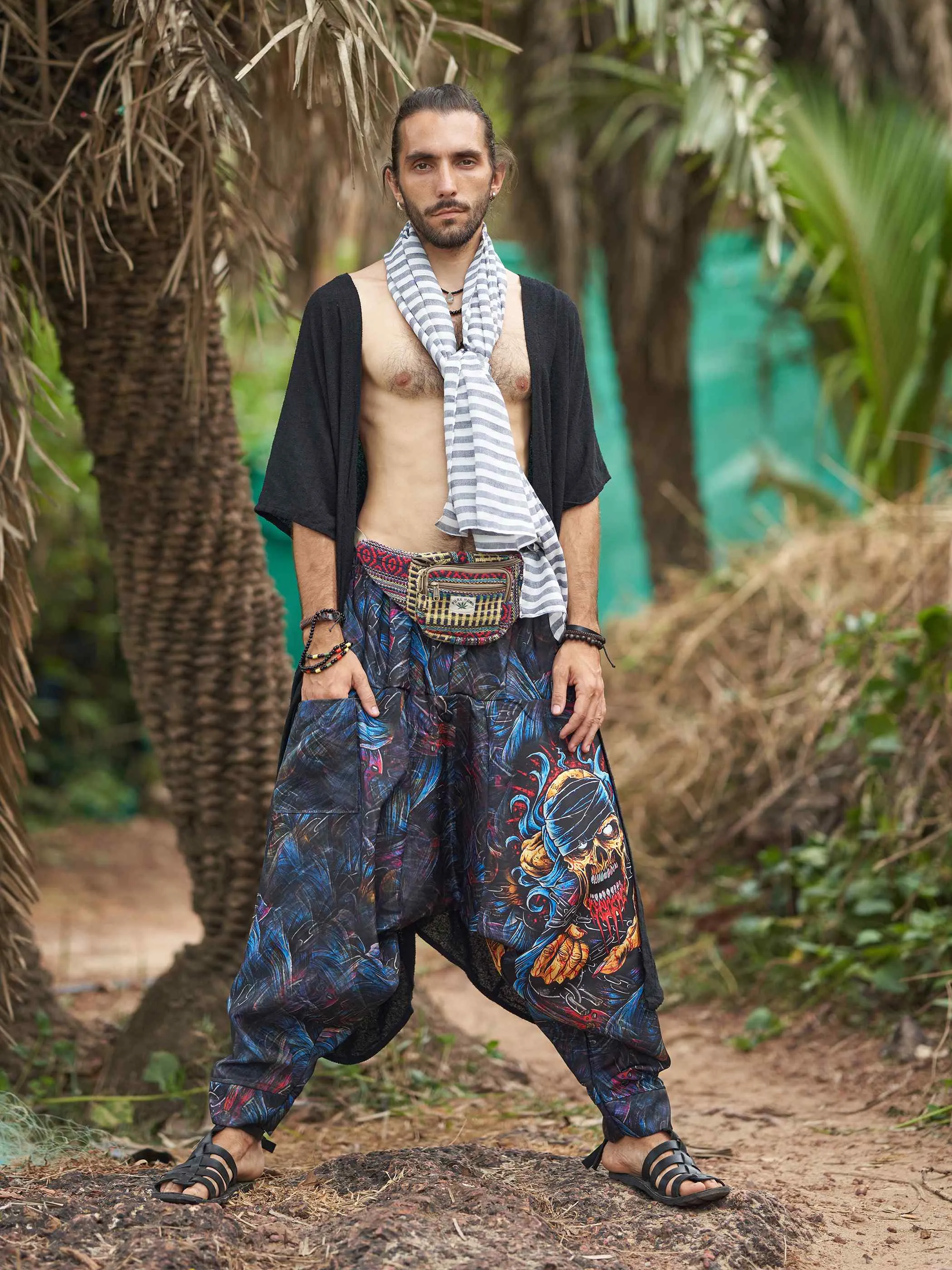 Men's Scary Skull Print Baggy Balloon Aladdin Harem Pants For Dance Travel Yoga