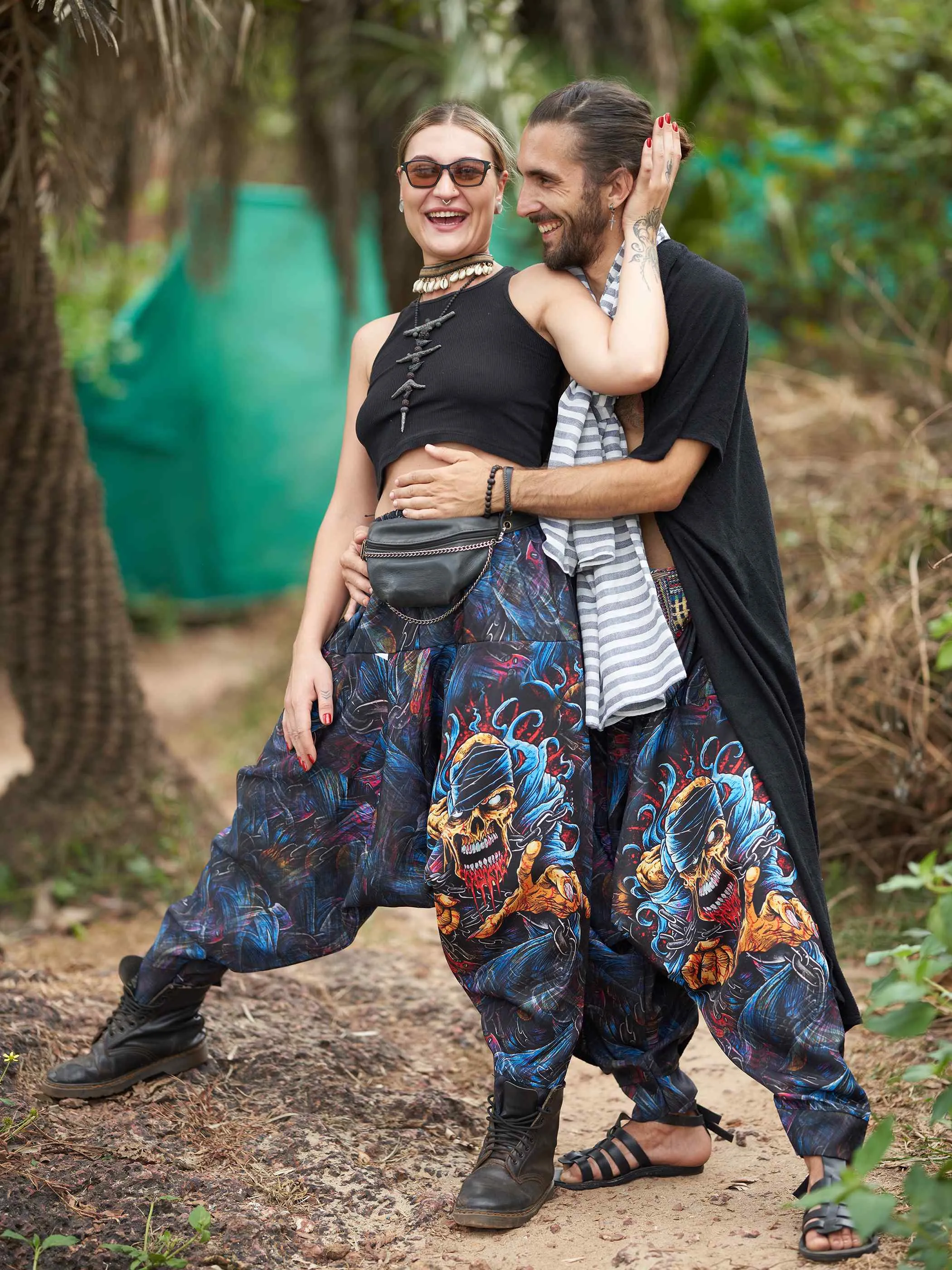 Men's Scary Skull Print Baggy Balloon Aladdin Harem Pants For Dance Travel Yoga