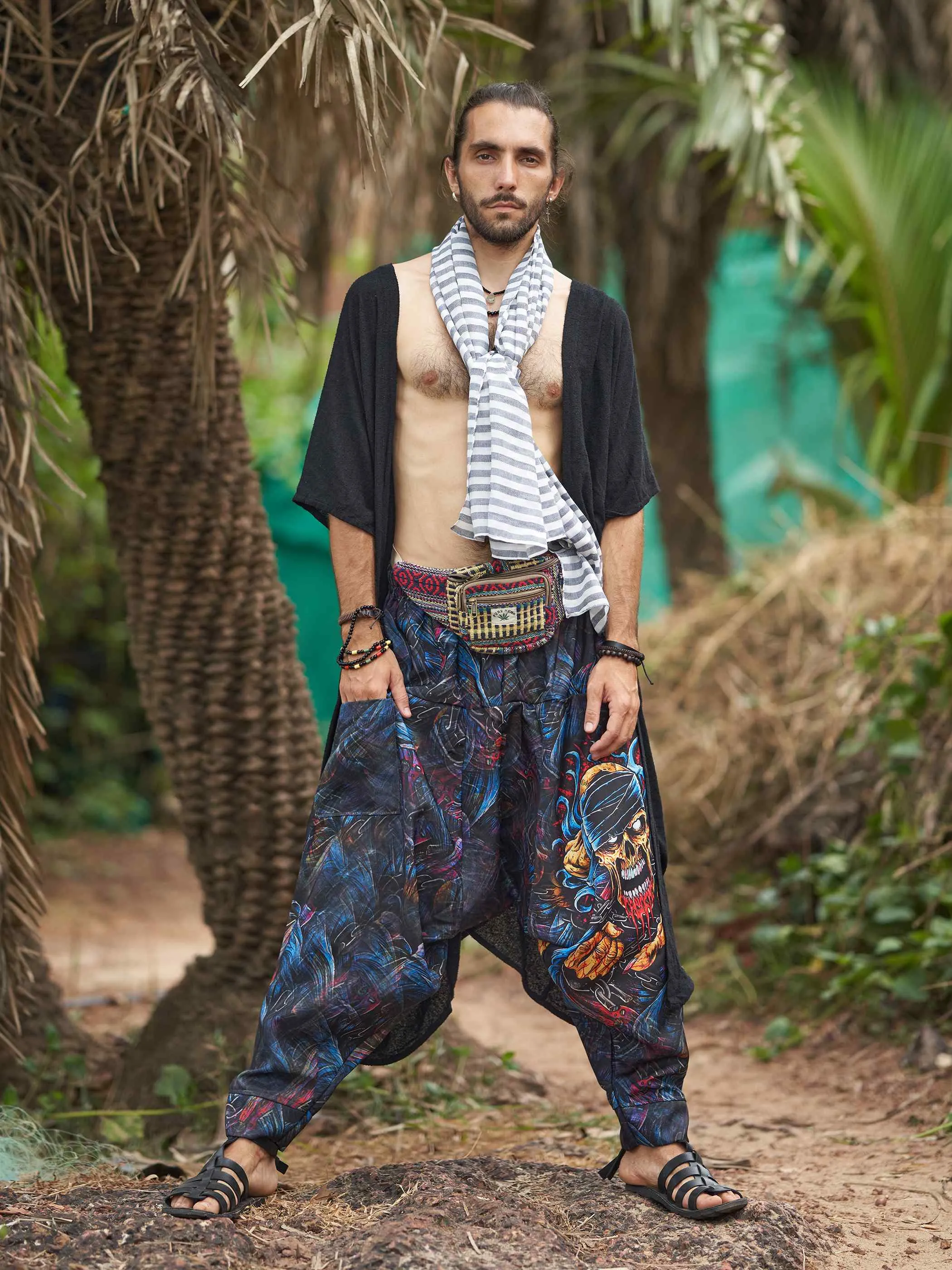 Men's Scary Skull Print Baggy Balloon Aladdin Harem Pants For Dance Travel Yoga