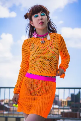 Orange Fishnet Crop Top