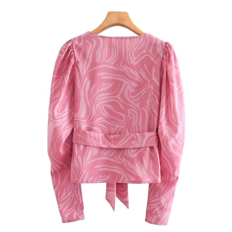 PRINT BOW TIE SASHES BLOUSE