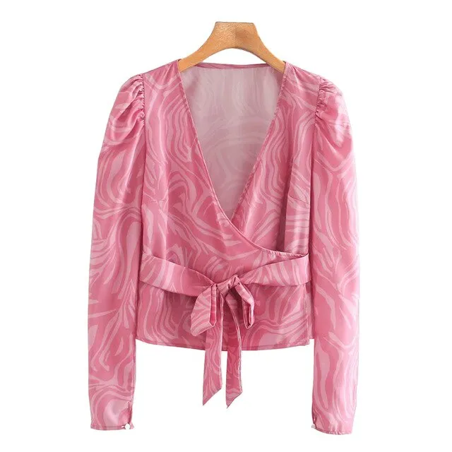 PRINT BOW TIE SASHES BLOUSE