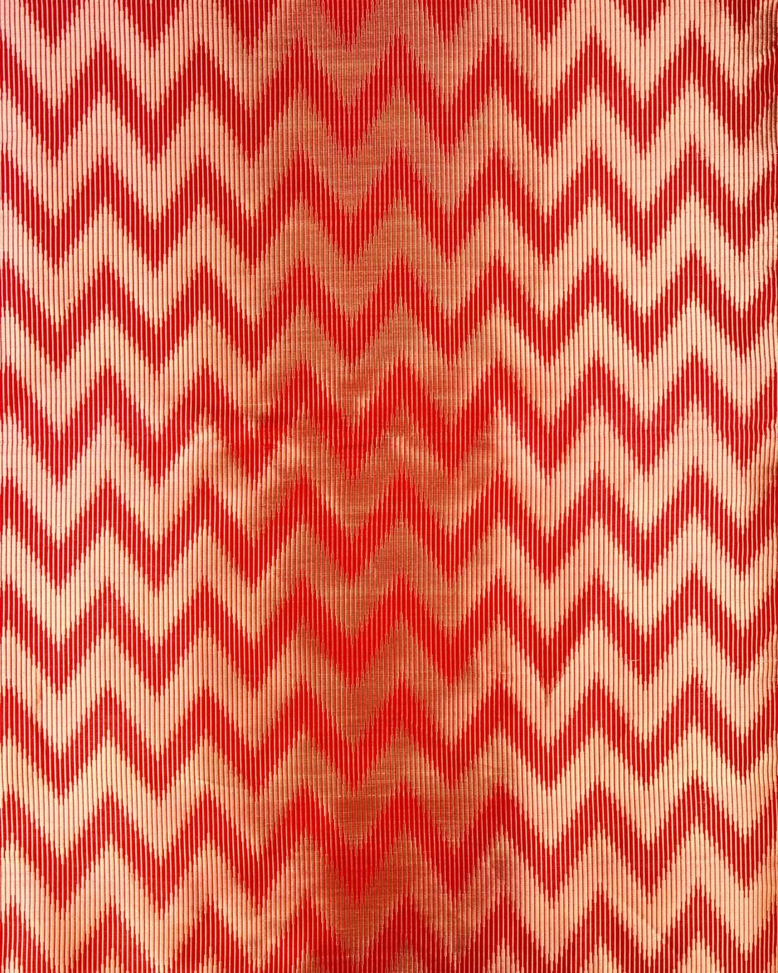 Red Banarasi Double Zari Illusion Chevron Brocade Handwoven Katan Silk Fabric