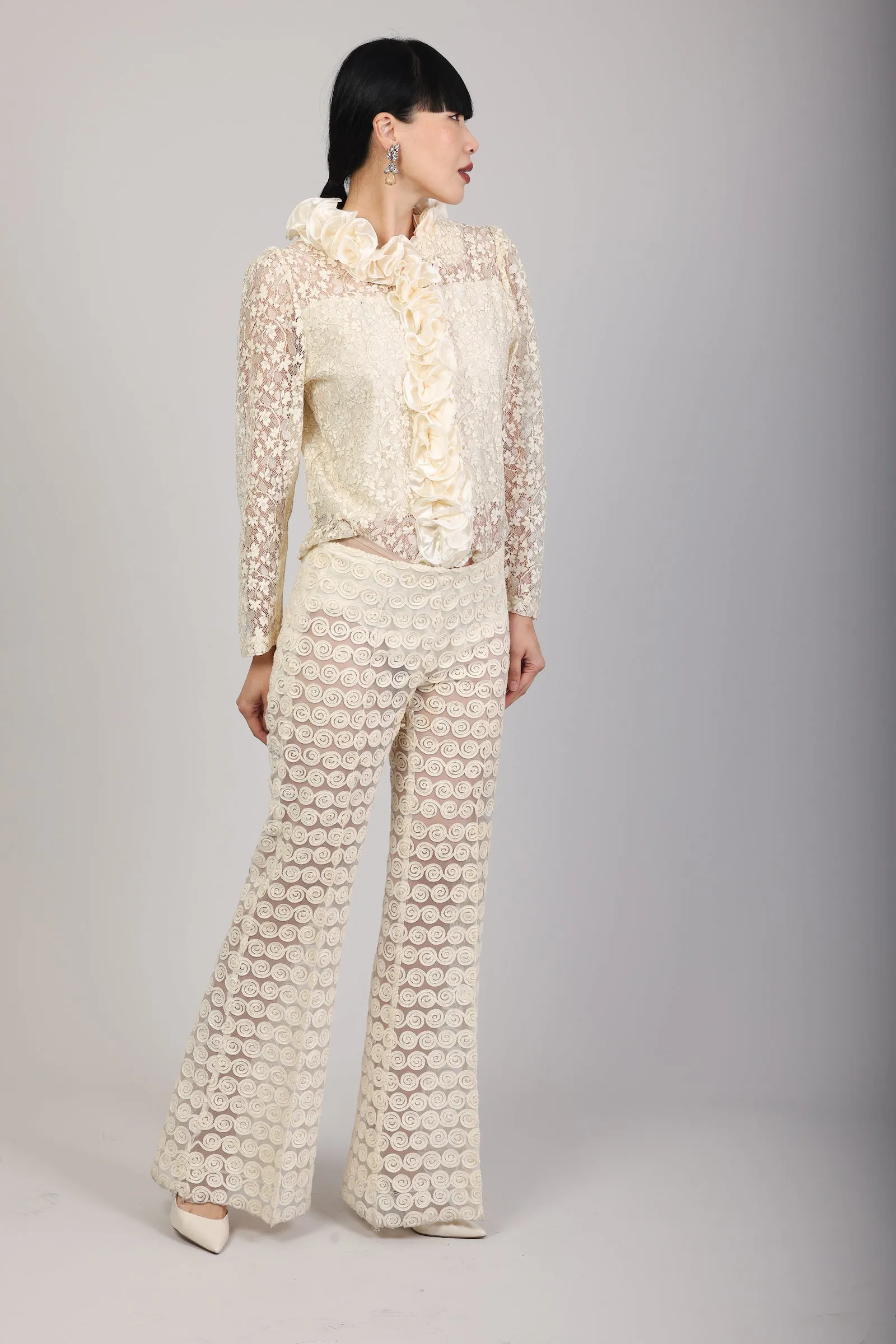 Rose Cream Ruffle Blouse (Ruffles on the front)