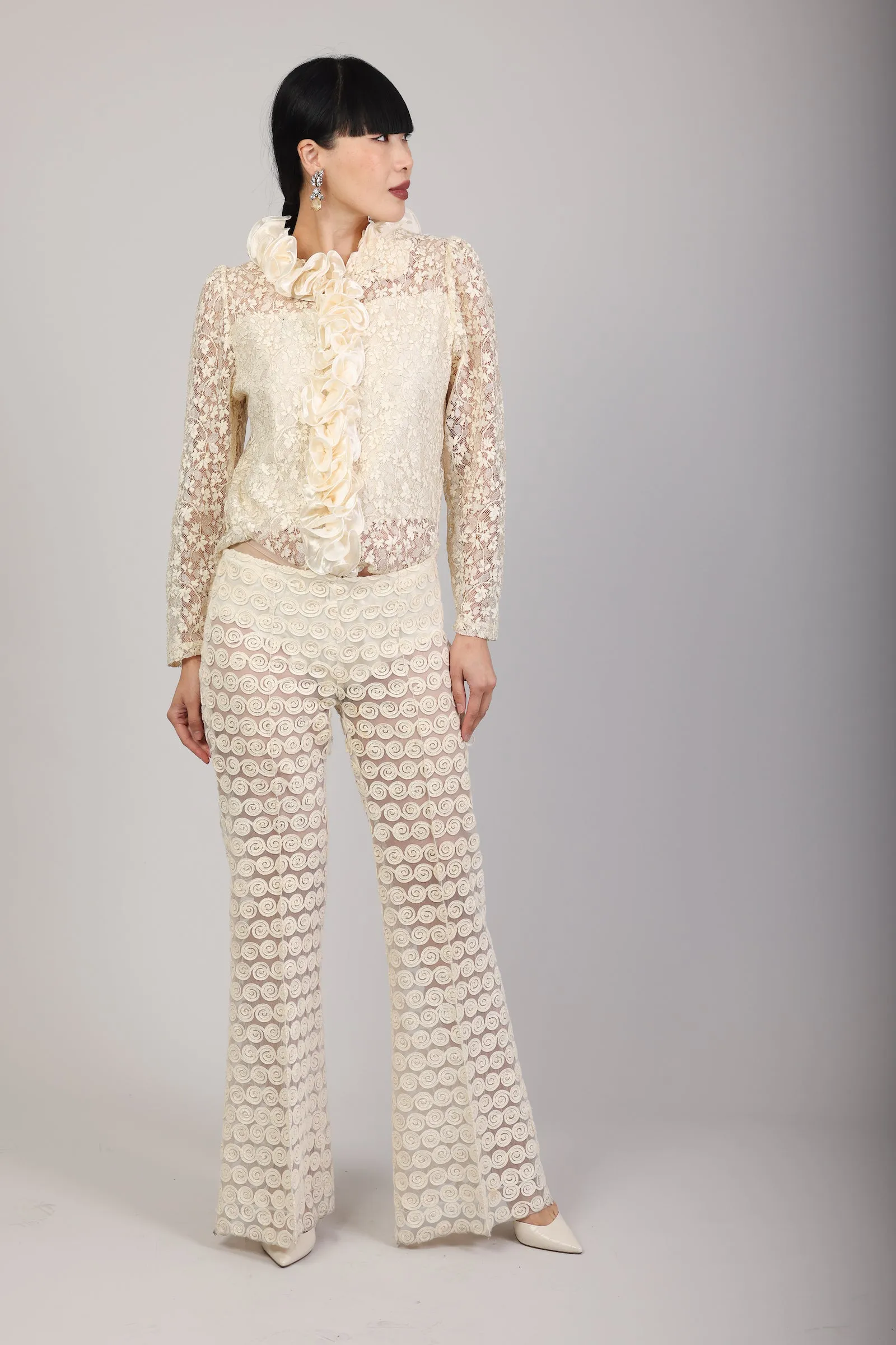 Rose Cream Ruffle Blouse (Ruffles on the front)