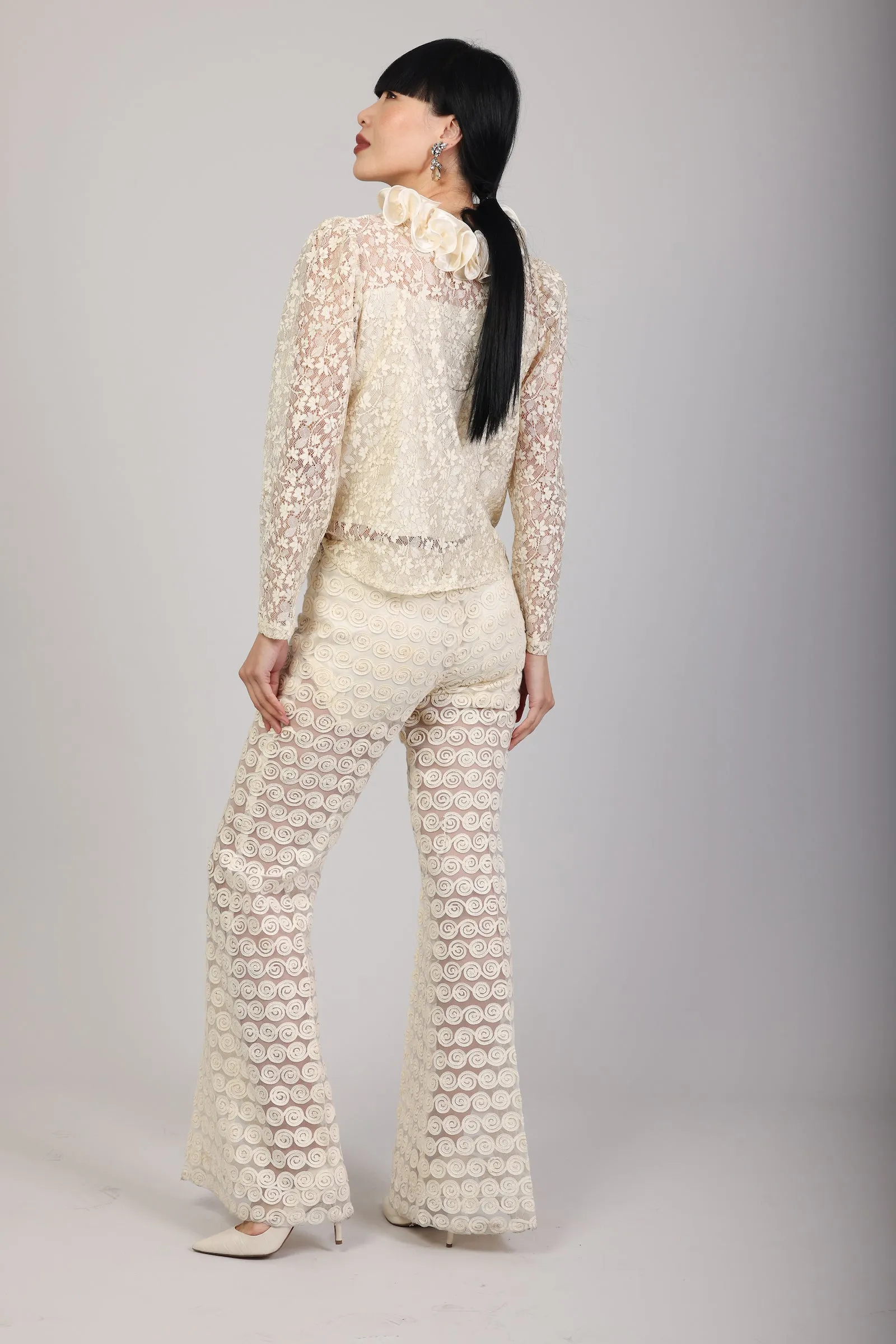 Rose Cream Ruffle Blouse (Ruffles on the front)