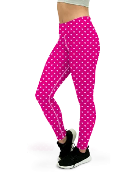 White Mini Hearts Pink Yoga Pants